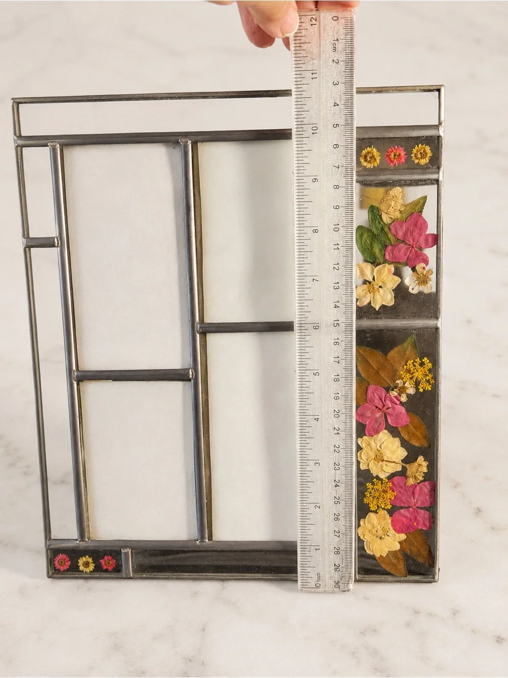 Vintage Leaded Glass Pressed Flower Collage Picture Frame Cottagecore 11 x 8.5